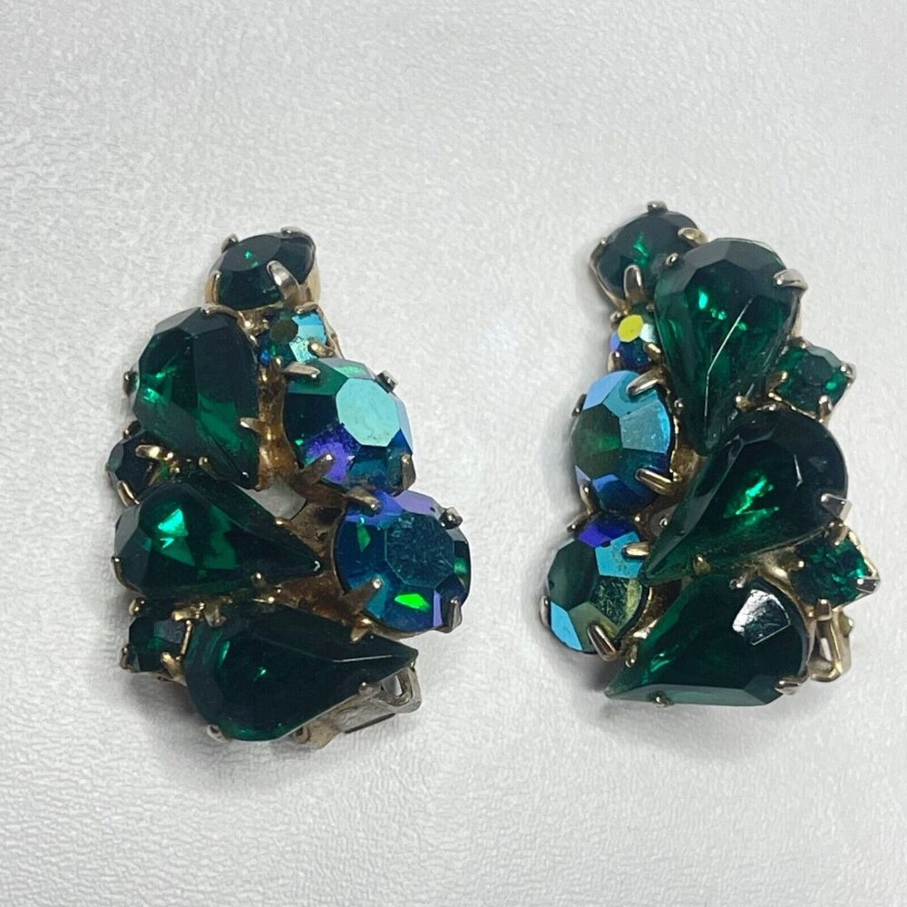 Rhinestone Clip On Earrings Peacock Feather Wings
